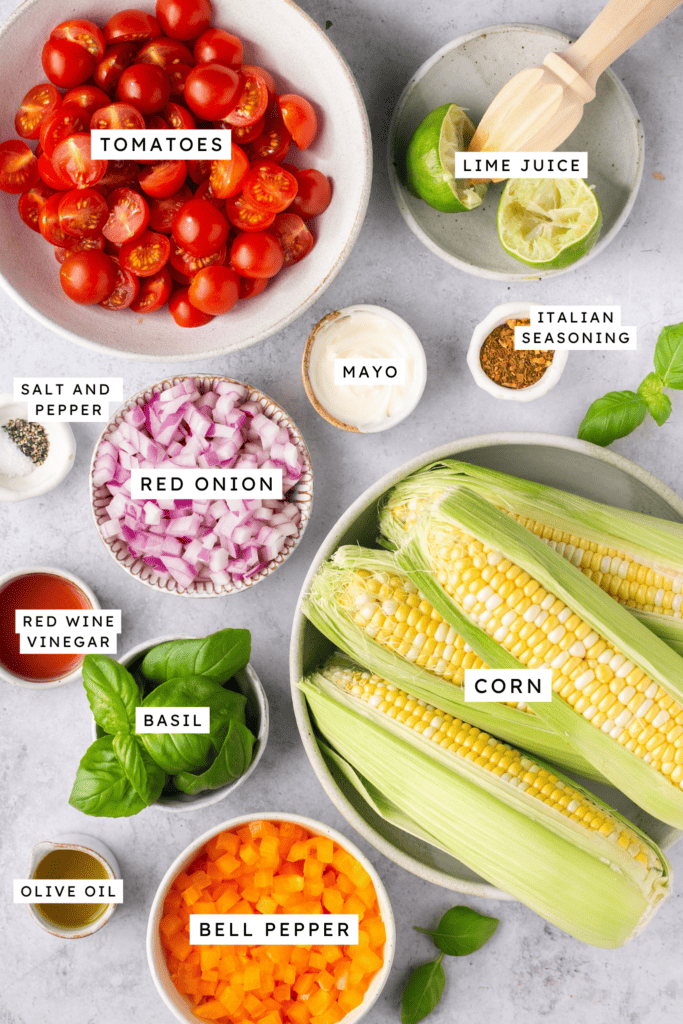 Ingredients for rainbow corn salad.