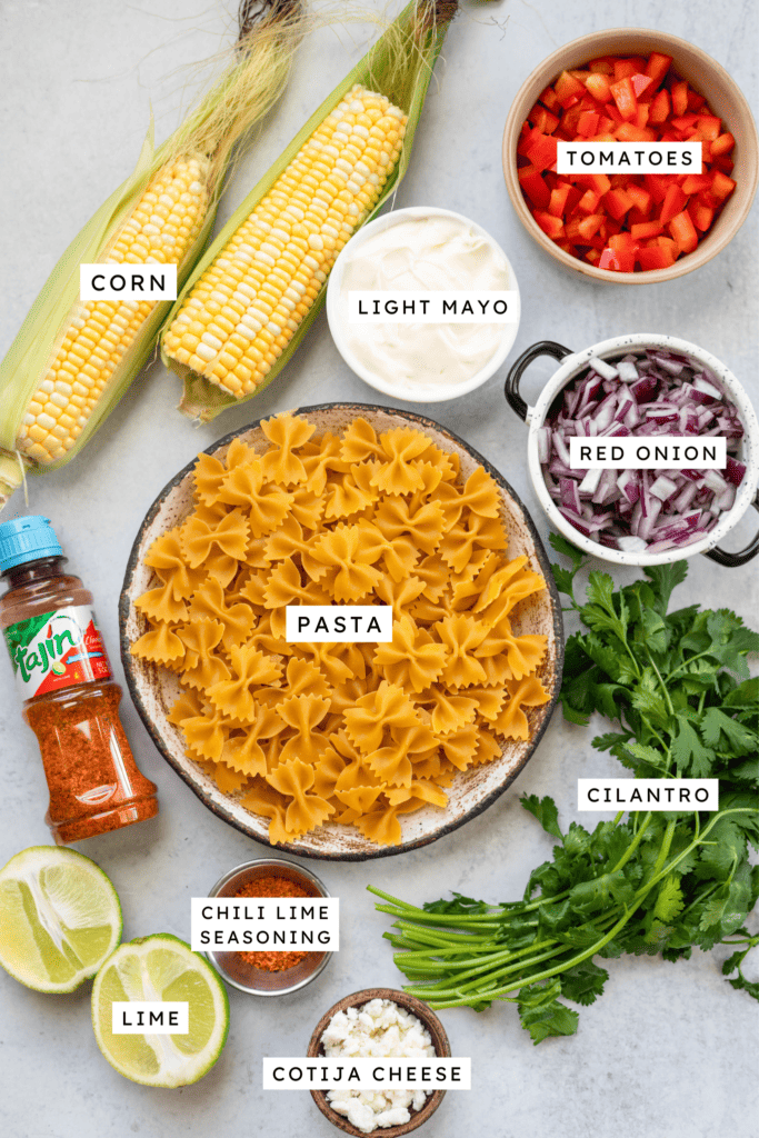 Ingredients for cilantro lime pasta salad.