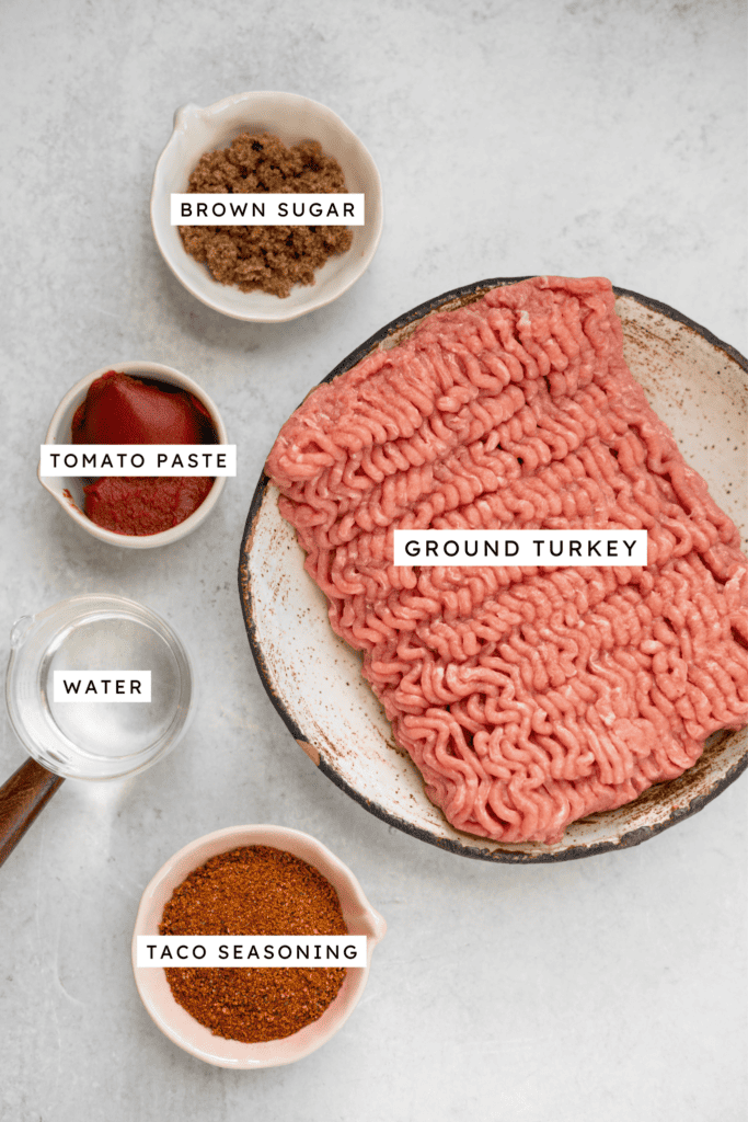 Labeled ingredients for Mexican ground turkey.