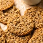 Chewy Peanut Butter Oatmeal Cookies on parchment paper.