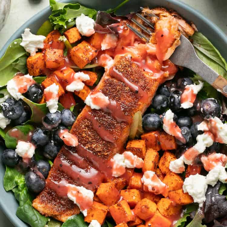 Salmon Superfood Salad in a bowl.