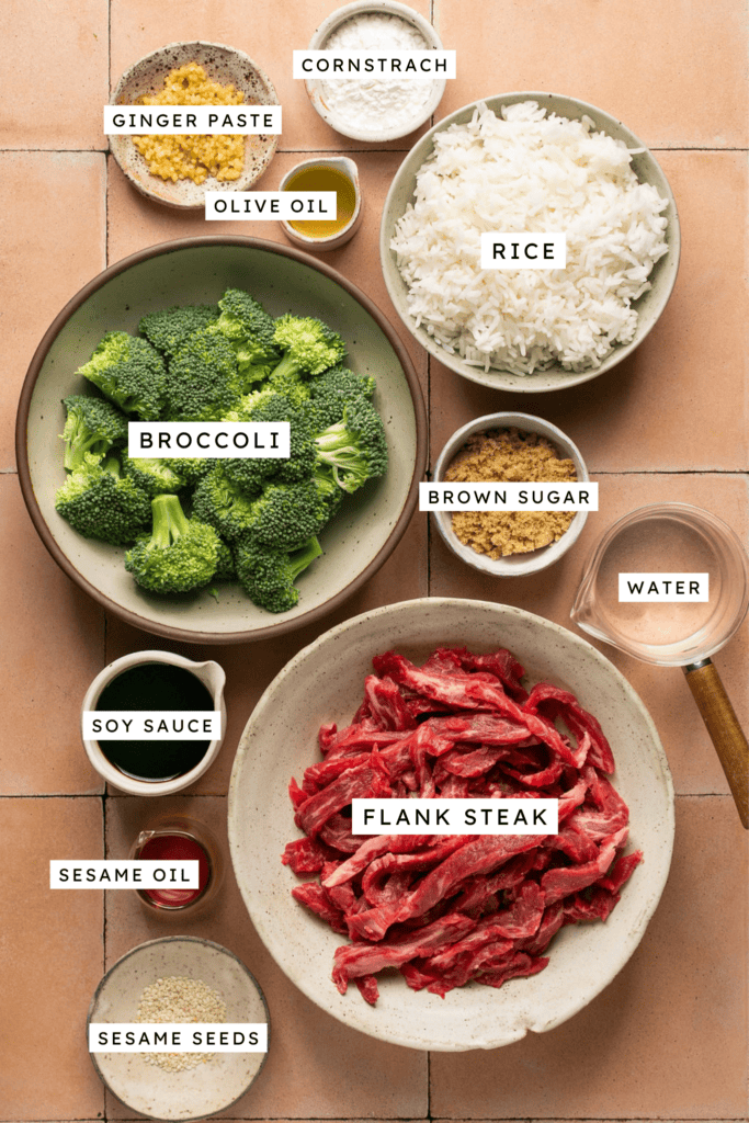 Ingredients for one skillet steak and broccoli.