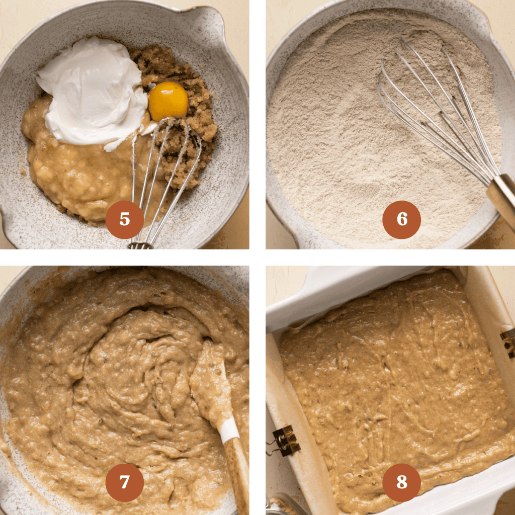 How to make banana sour cream coffee cake (process steps).