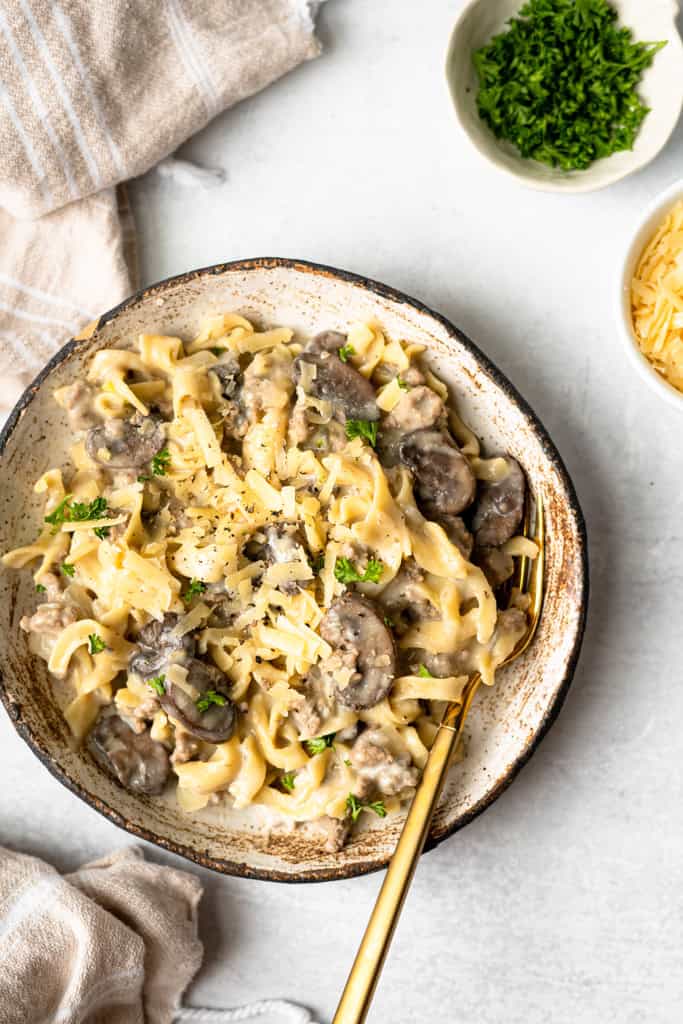 One Pot Turkey Stroganoff Lightened Up