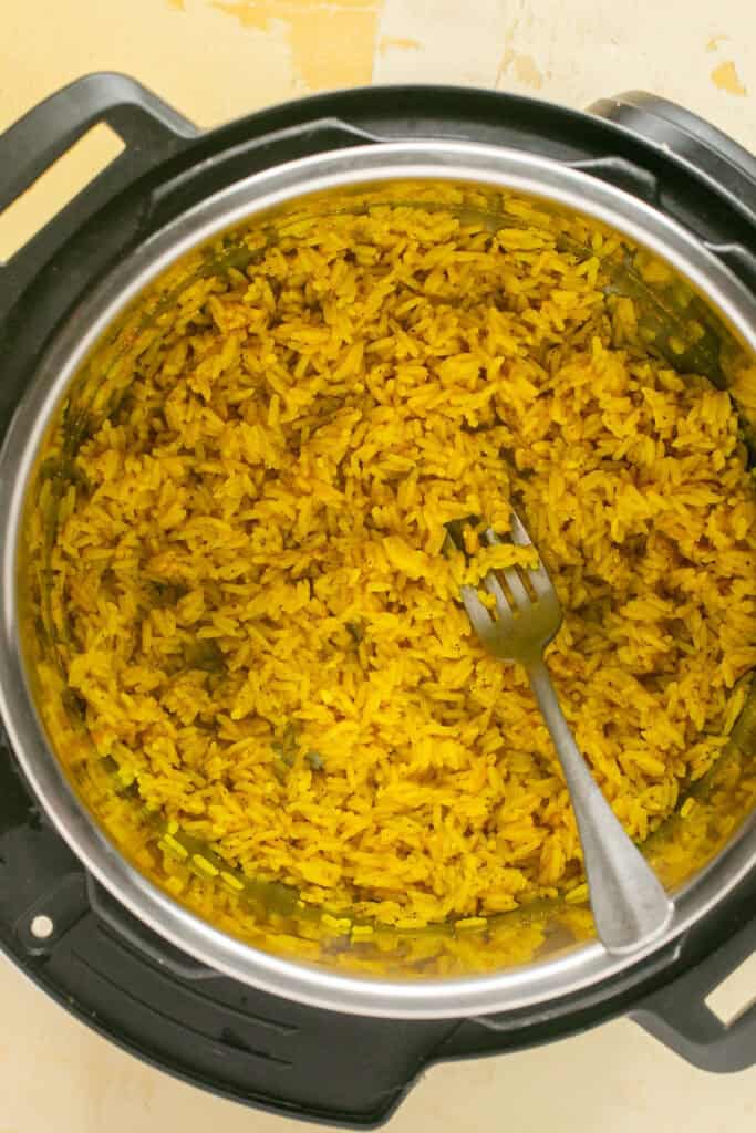 Instant pot yellow rice in an instant pot.