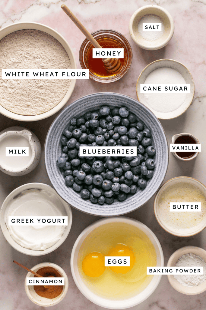 Ingredients for greek yogurt muffins.