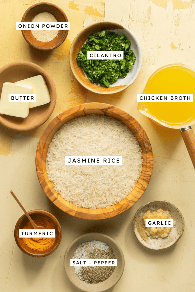 Ingredients for instant pot yellow rice.