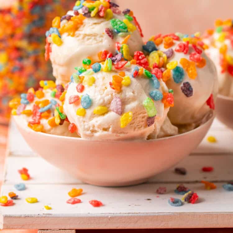 Ninja creami fruity pebbles ice cream in bowl.