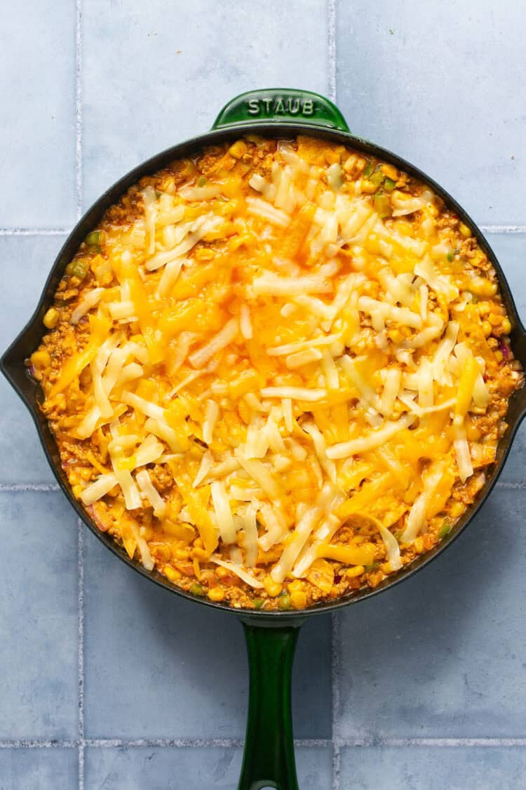 Elote Ground Turkey Enchilada Skillet (High protein!)