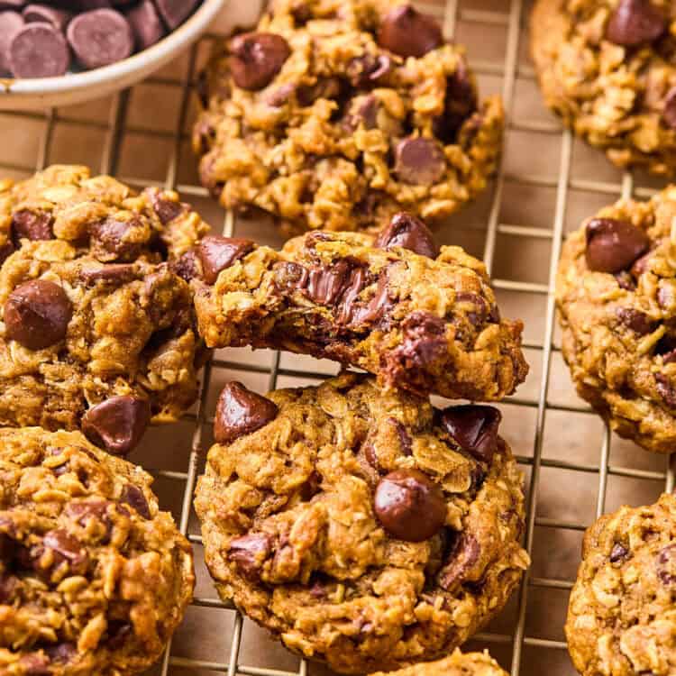 Brown Butter Pumpkin Oatmeal Cookies on a cooling rack.