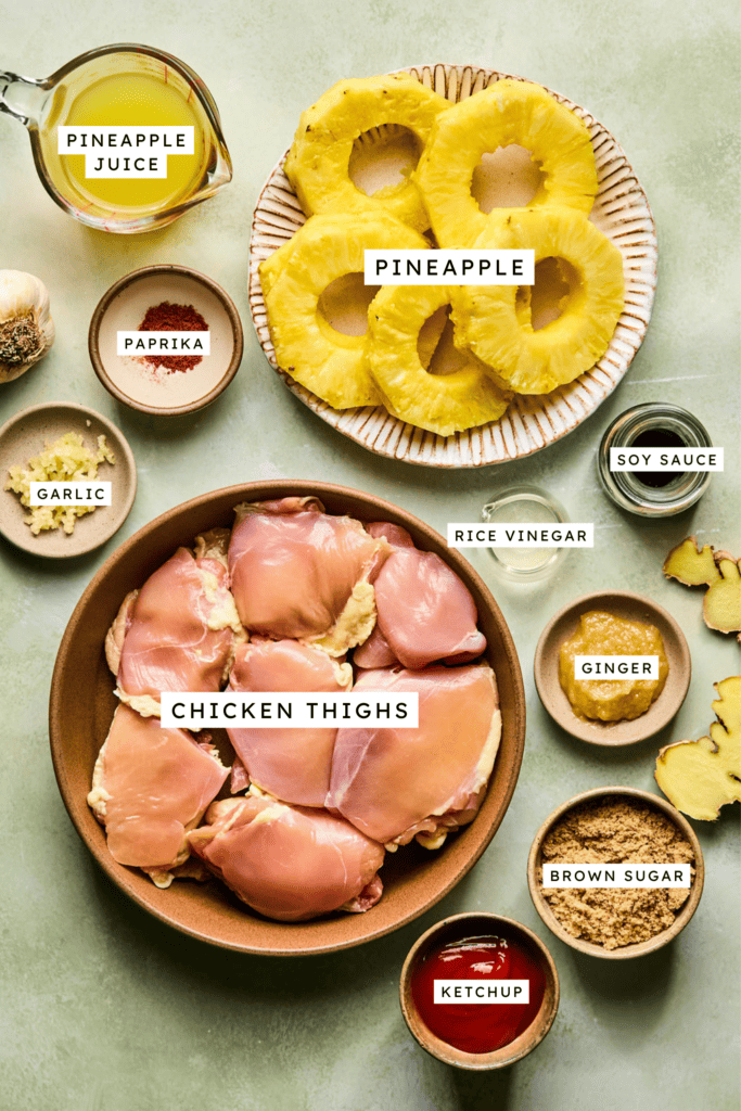 Ingredient for Pineapple Chicken Rice Bowls.