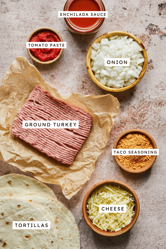 Ingredients for Ground Turkey Enchiladas.