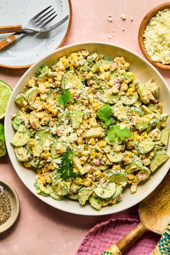 Mexican Cucumber Corn Salad on a plate.