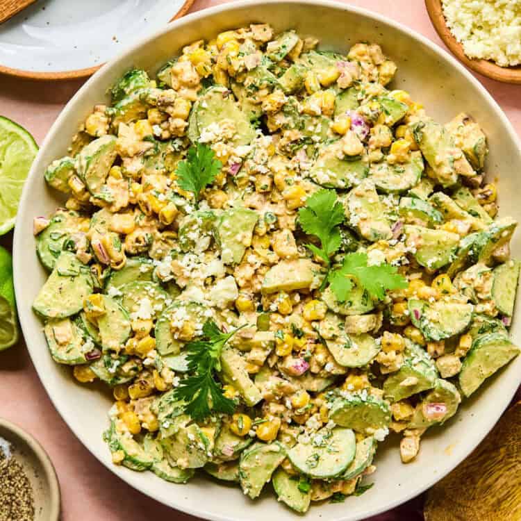 Mexican Cucumber Corn Salad on a plate.