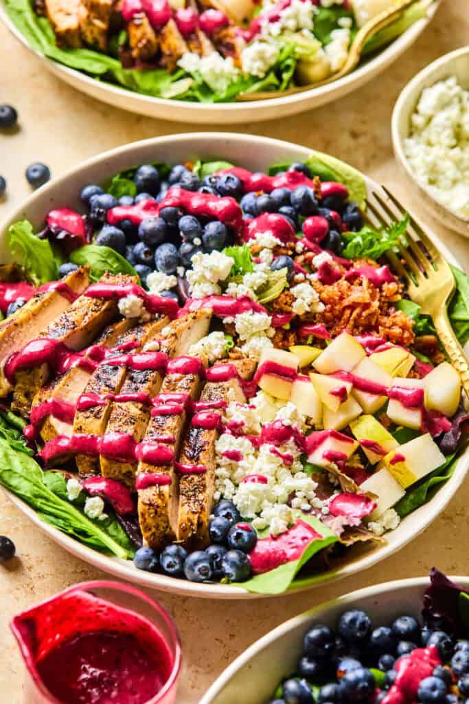 Blueberry Grilled Chicken Salad in a bowl.