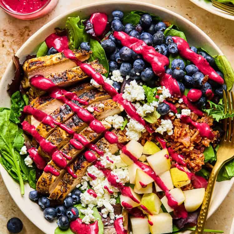 Blueberry Grilled Chicken Salad in a bowl.
