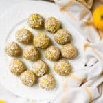 Lemon Bliss Protein Balls on a platter.