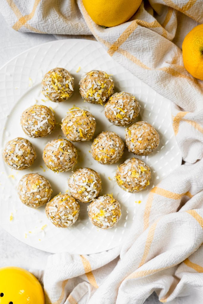 Lemon Bliss Protein Balls on a platter.
