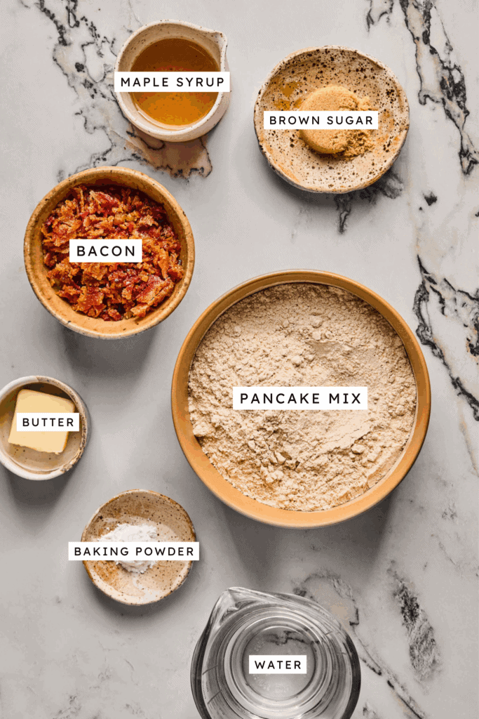 Ingredients for Maple Bacon Pancake Bake.