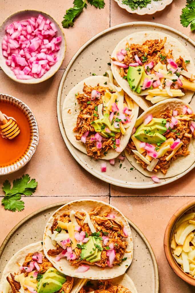 Honey Chipotle Chicken Street Tacos on plates.