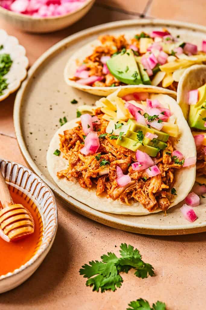 Honey Chipotle Chicken Street Tacos on a plate.
