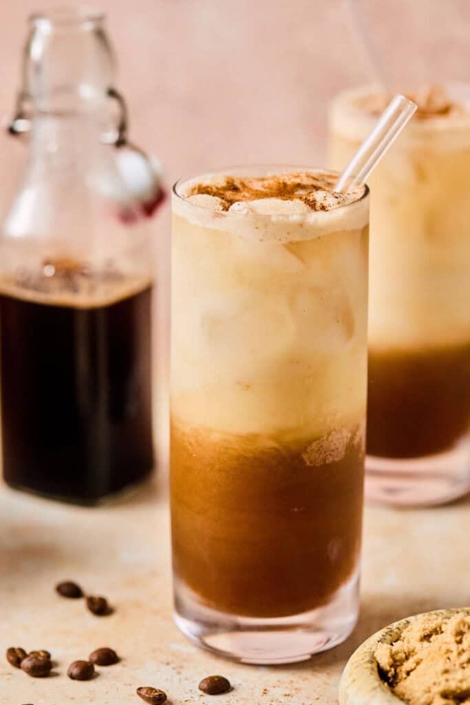 Iced Brown Sugar Shaken Espresso in a tall glass.