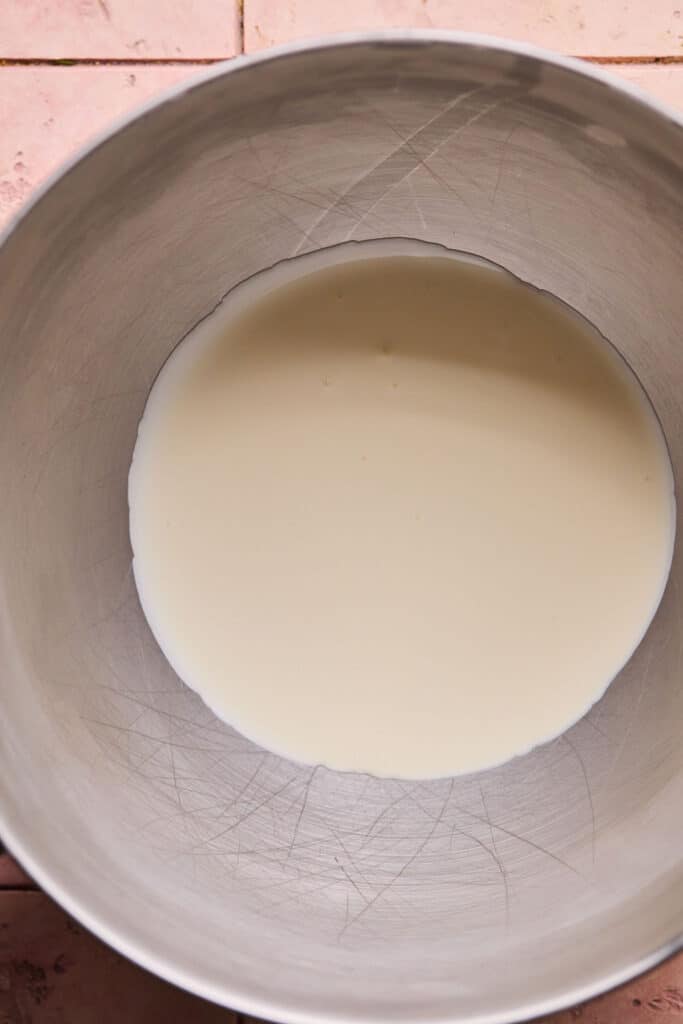 Heavy whipping cream in a bowl.