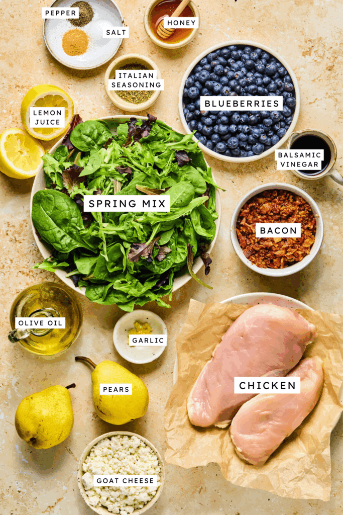 Ingredients for Blueberry Grilled Chicken Salad .