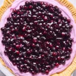 Wild Blueberry Greek Yogurt Pie in a pie pan.