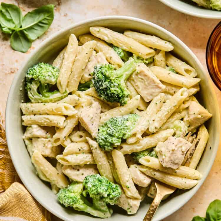 Chicken Broccoli Pesto Pasta on a plate.