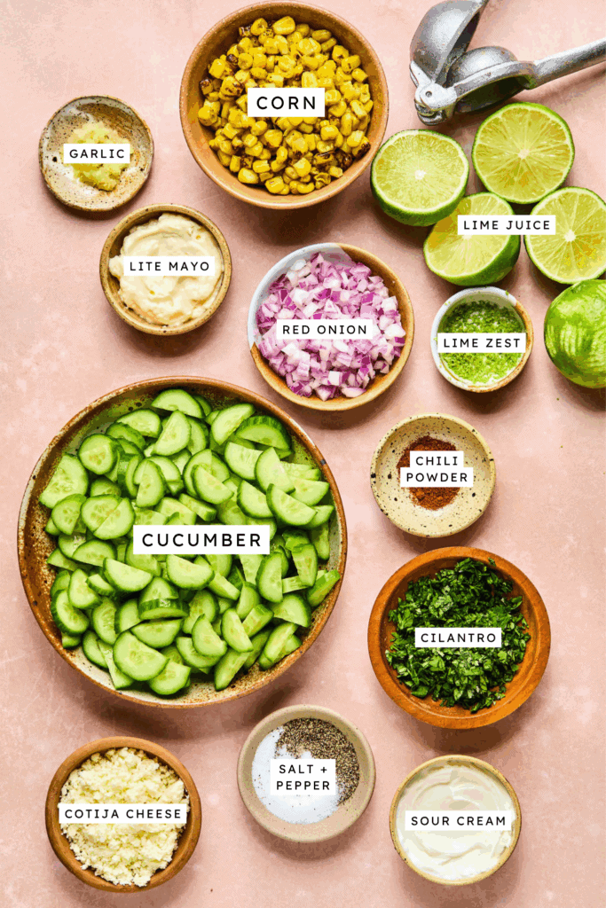 Ingredients Mexican Cucumber Corn Salad.