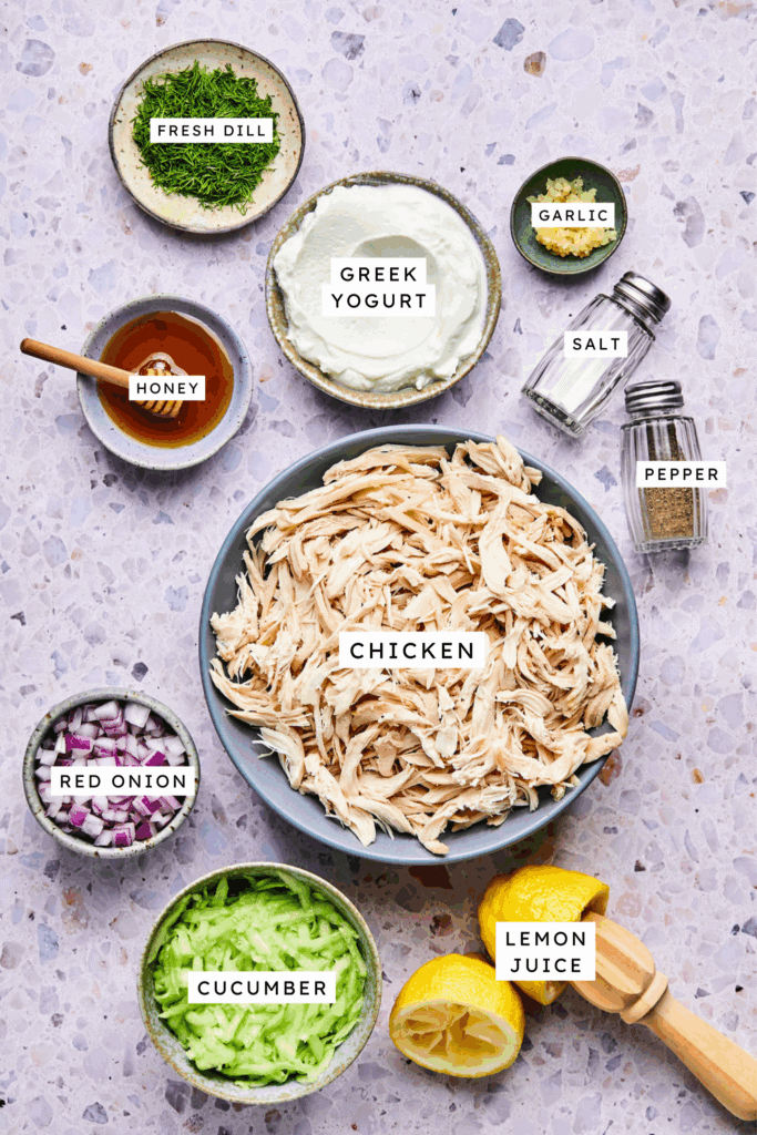 Ingredients for Tzatziki Chicken Salad.