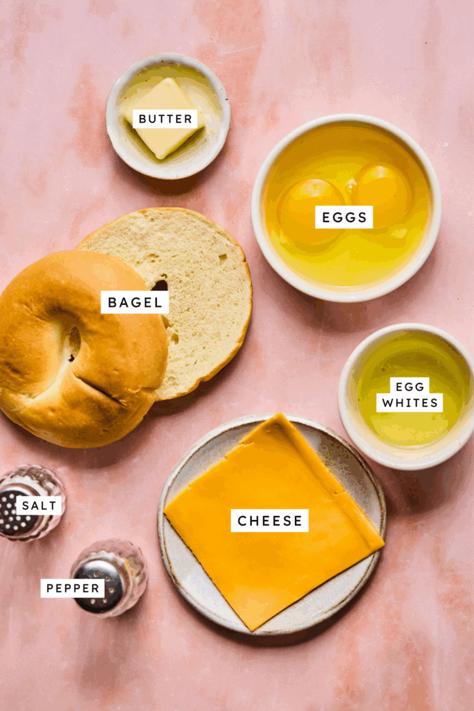 Ingredients for Bagel Breakfast sandwich.