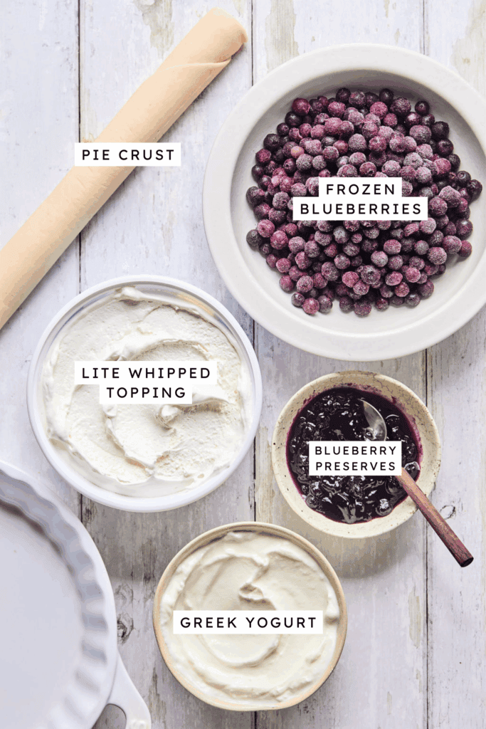 Ingredients for Wild Blueberry Greek Yogurt Pie.