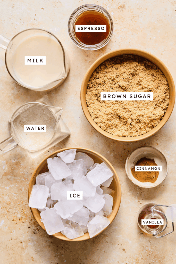 Ingredients for Iced Brown Sugar Shaken Espresso.