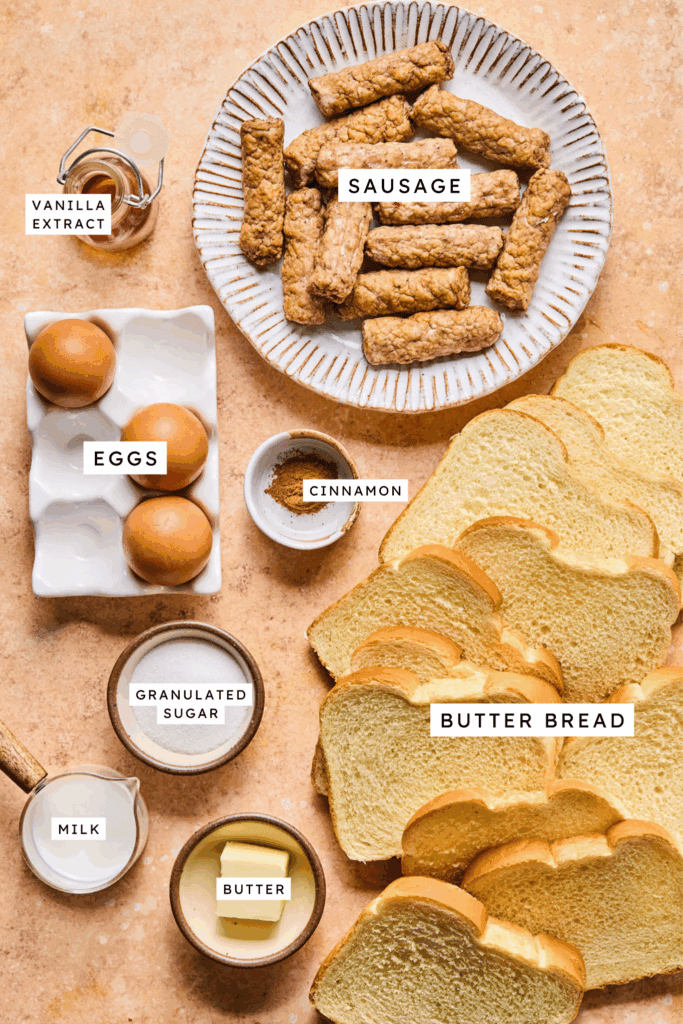 Ingredients for Sausage French Toast Roll ups.