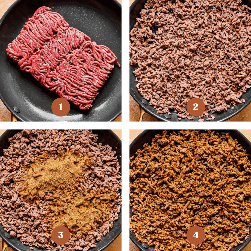 How to cook ground beef (process steps).