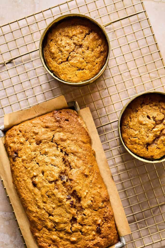 Mom's Sweet Potato Bread in pans with parchment paper.