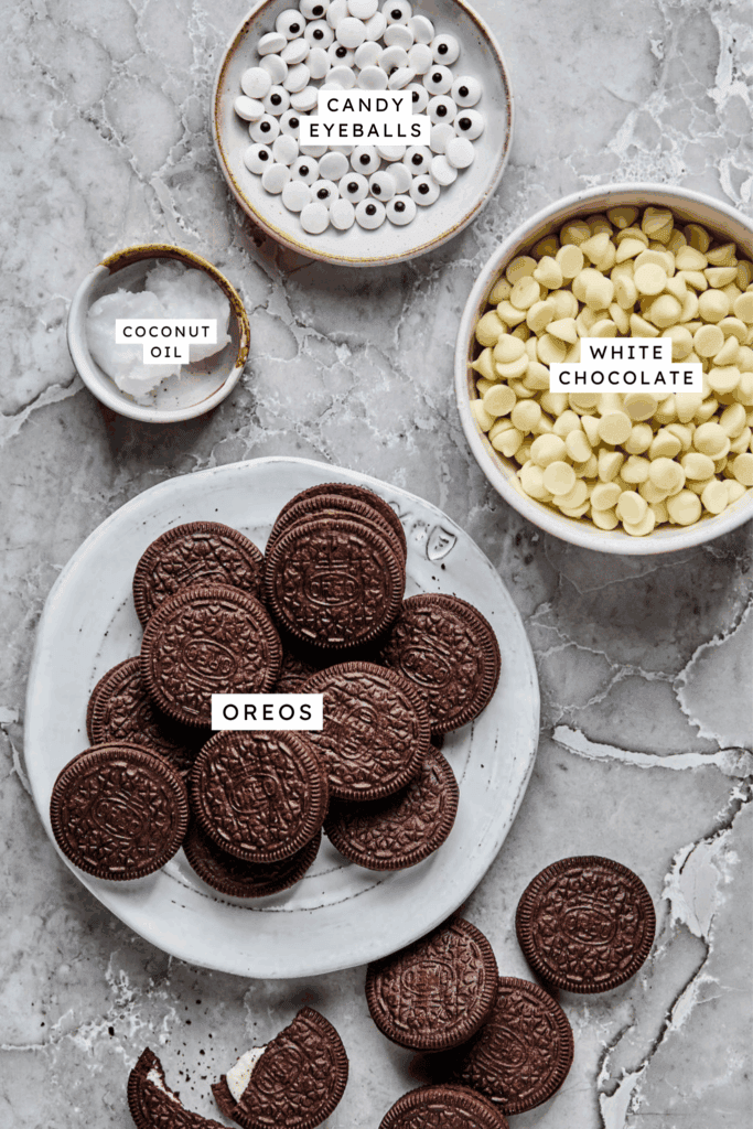 Ingredients for Oreo Mummy Cookies.