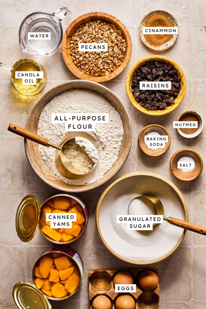 Ingredients for Mom's Sweet Potato Bread.