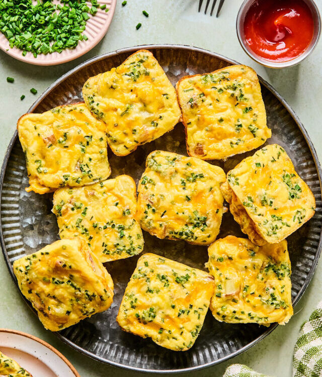Cheesy Potato Chive Egg Bites on a tray.
