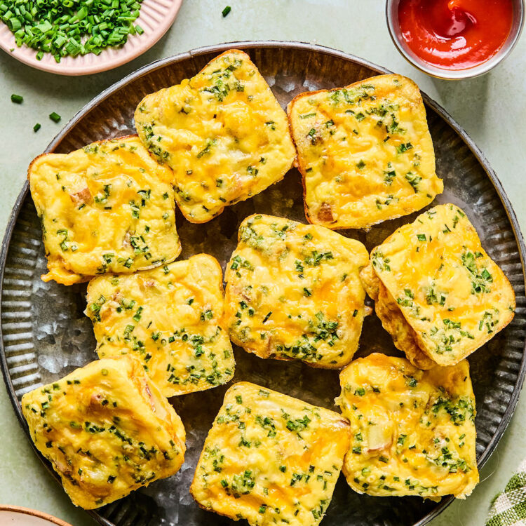 Cheesy Potato Chive Egg Bites on a tray.