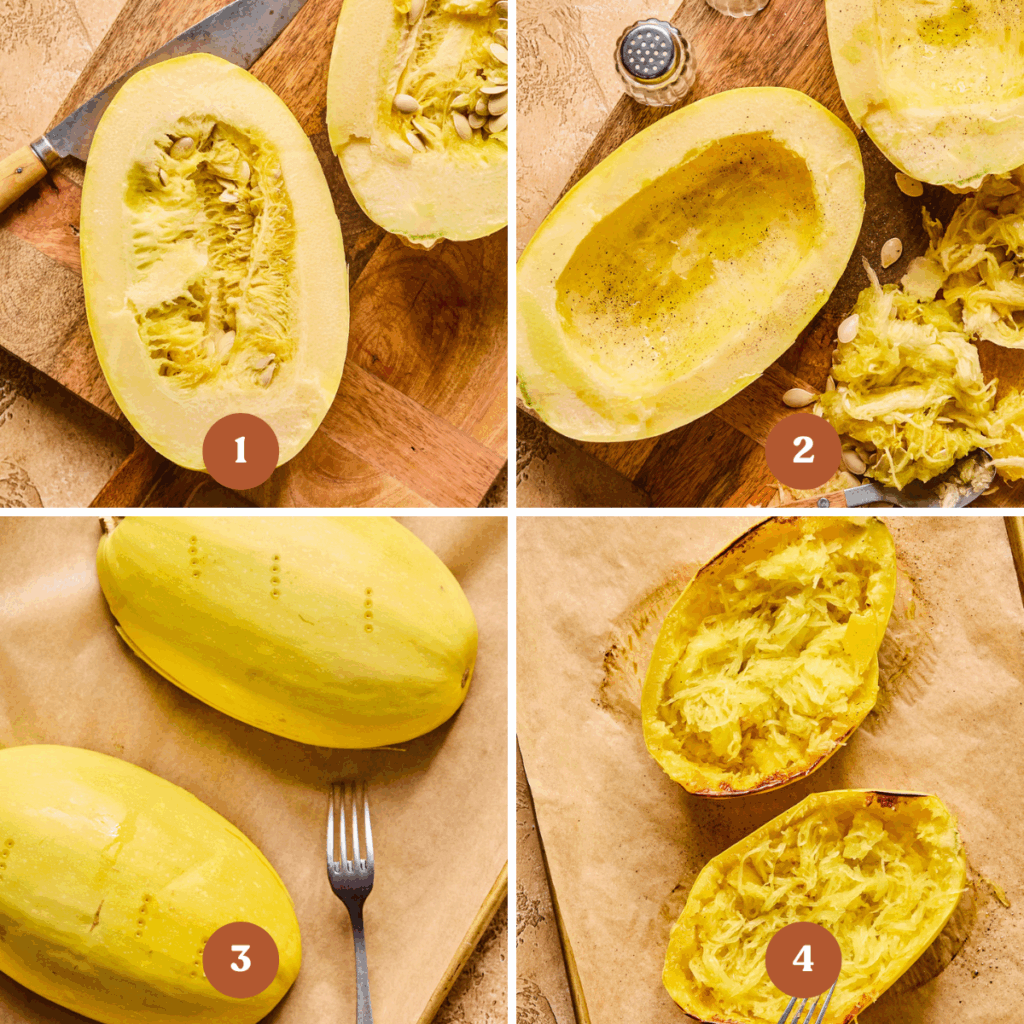 How to make Spaghetti Squash Stuffing Bake (process steps).