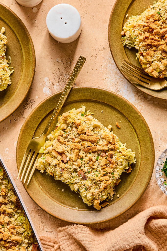 Spaghetti Squash Stuffing Bake on small plates.