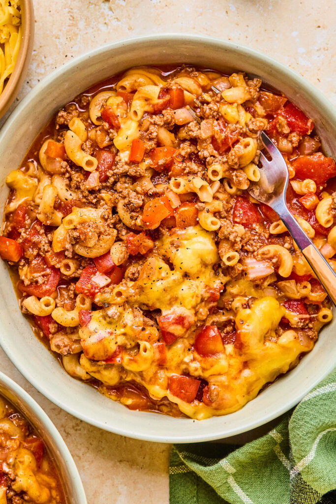 American Goulash in a bowl.