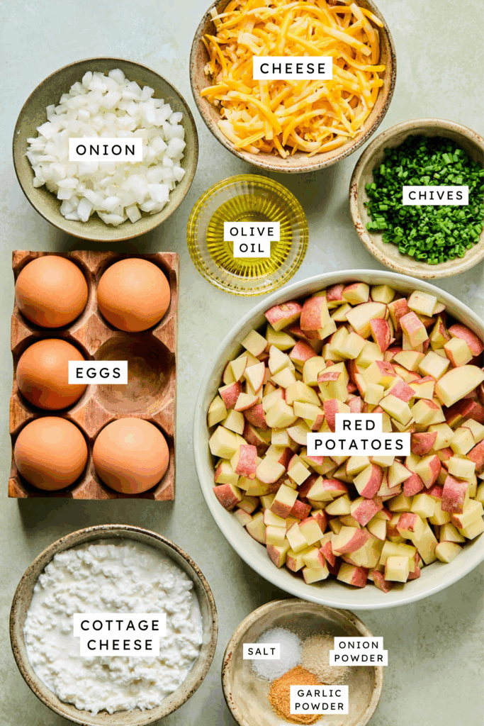 Ingredient for Cheesy Potato Chive Egg Bites.