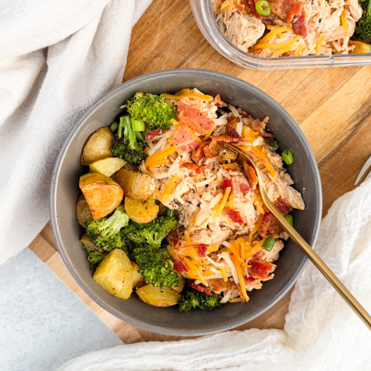 Crockpot Crack Chicken in a bowl with a fork.