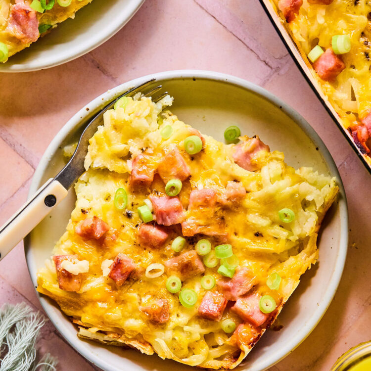 Ham and Cheese Hashbrown Casserole on small plates.