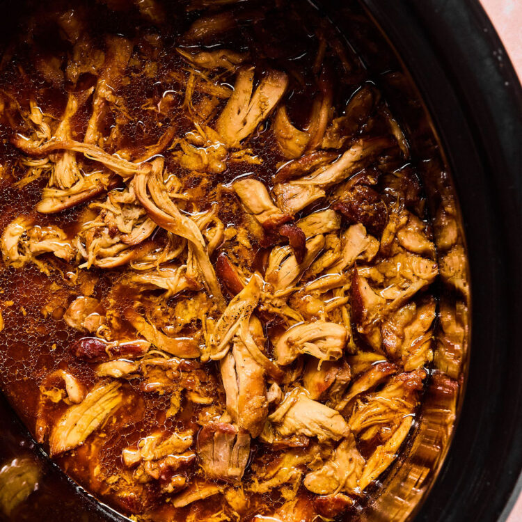 Crockpot Honey Garlic Chicken in a crock pot.