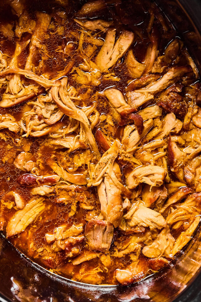Crockpot Honey Garlic Chicken in a crock pot.